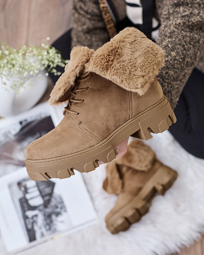 Royalfashion Gaiši brūni sieviešu mežģīņu zābaki Cavenma