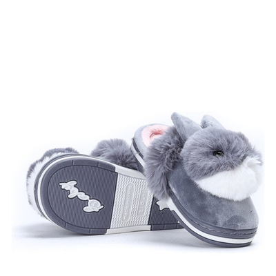 Szare kapcie z króliczkiem Minky - Obuwie