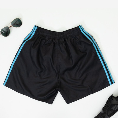 Black men's sports shorts with blue inserts - Clothing