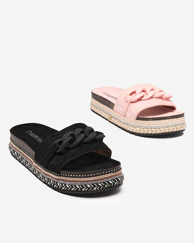 OUTLET Pink women's slippers with a decorated sole Hillam - Footwear