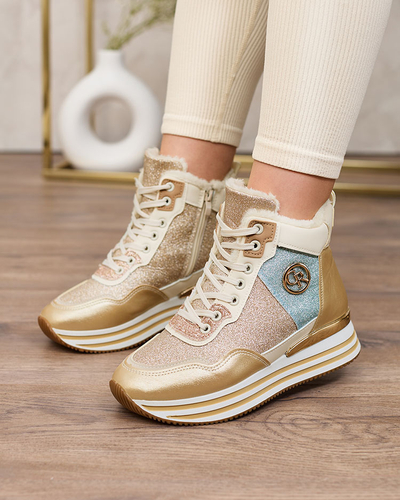 Royalfashion Women's sporty gold sneakers with glitter Kawellas