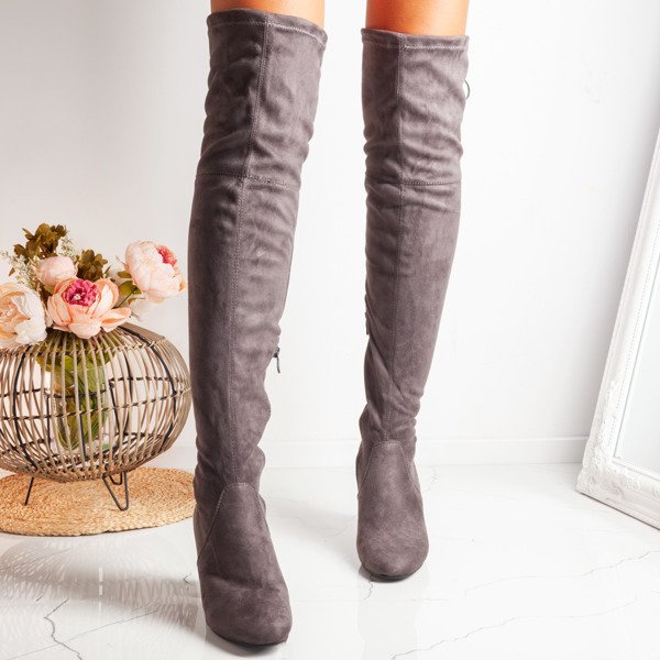 Szare kozaki na słupku Florita - Obuwie