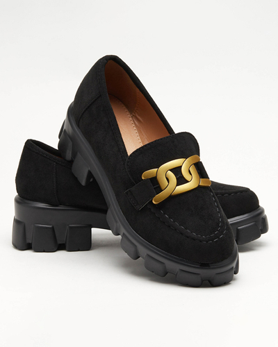 Black women's shoes with gold Mukise decoration - Footwear