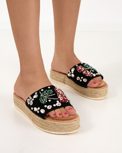 Black women's slippers with Stevoa stones - Footwear
