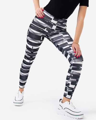 Women's high-waisted patterned black and white leggings - Clothing