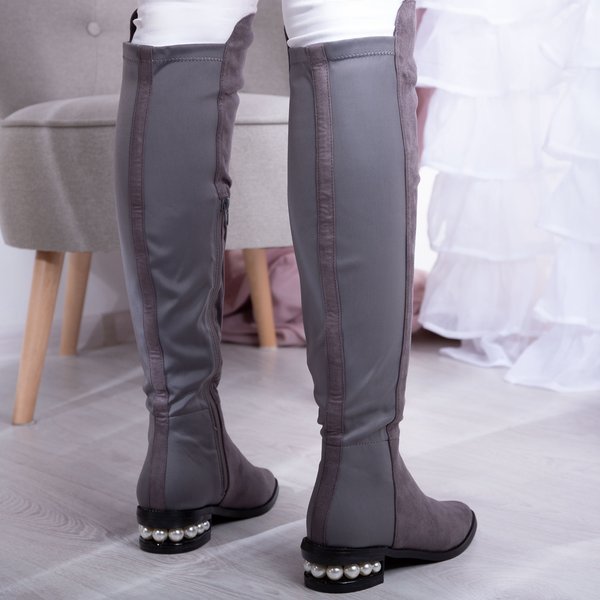 Gray over-the-knee boots with a decorated heel La Perla - Footwear