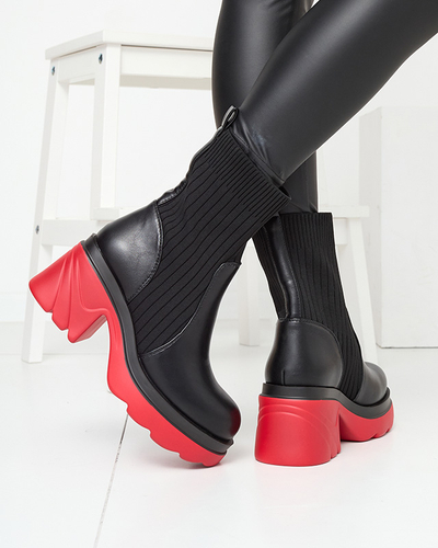 Women's black boots on a solid red sole Nerisw - Footwear