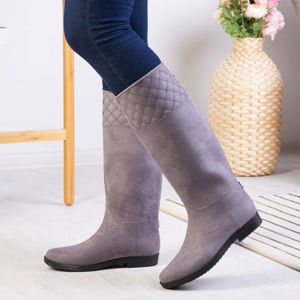 Gray long wellies with flat heels Rosemery - Shoes 1