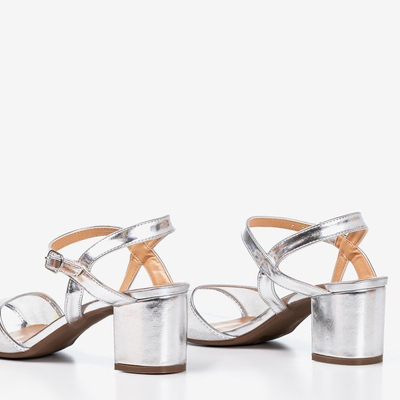 OUTLET Women's silver sandals on a low post Vivianne - Footwear