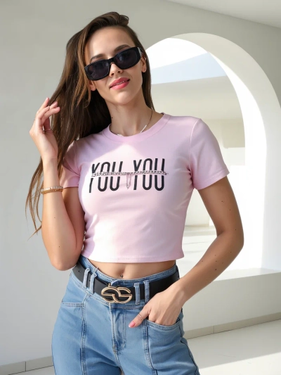 Женский хлопковый кроп-топ Royalfashion с надписью