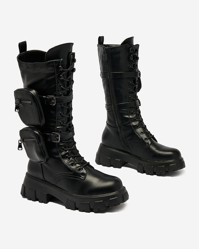 Royalfashion Black women's bagger boots with Atiuha pouch