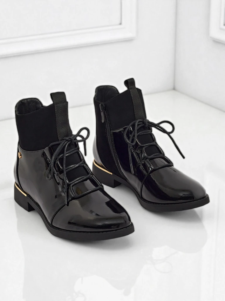 Lakierowane sznurowane botki damskie Avoria