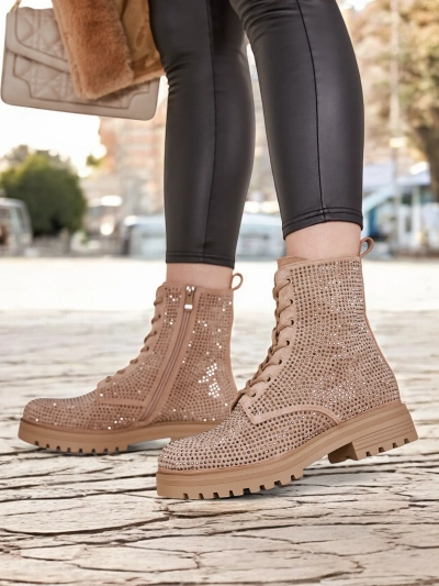 Royalfashion Women's lace-up ankle boots with rhinestones Russos