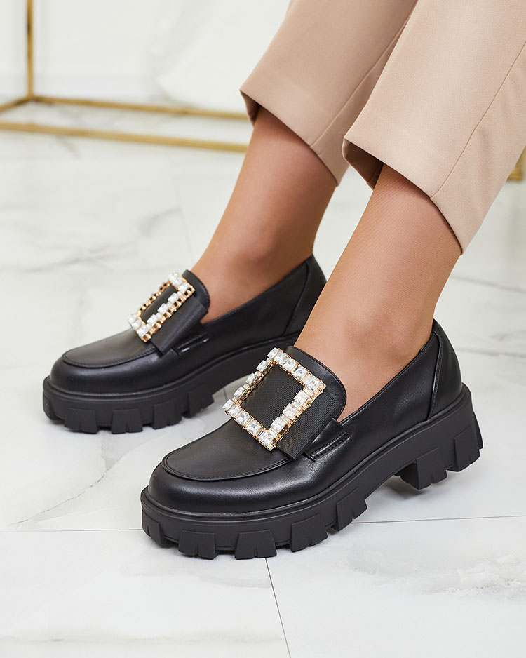 Royalfashion Black moccasins with decoration on the nose Alomease