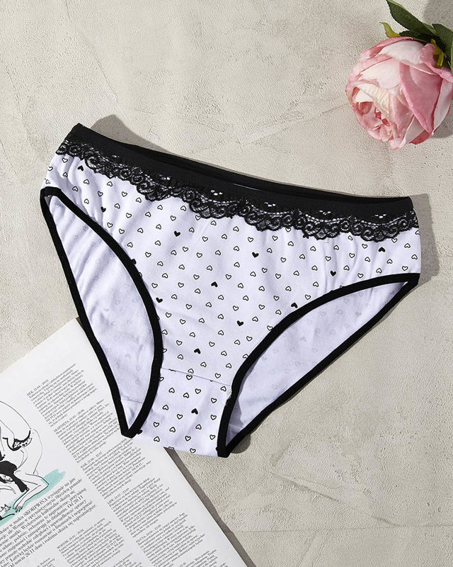 White cotton women's panties with hearts pattern - Underwear