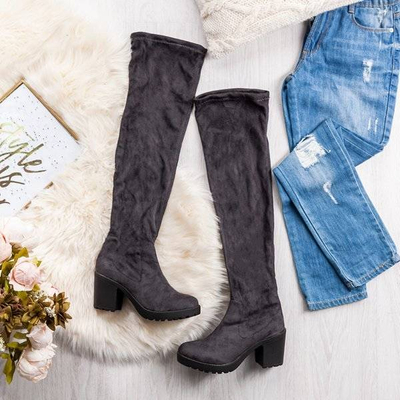 OUTLET Gray boots on a higher post Moccalinea - Footwear