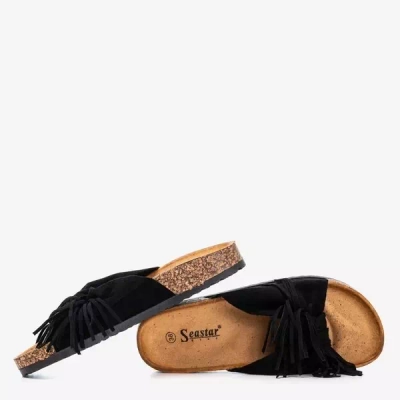 OUTLET Black and brown women's Amassa fringed slippers - Footwear