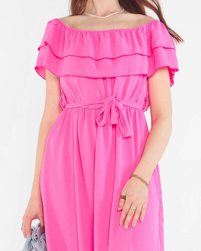 Fuchsia ladies dress with frills - Clothing
