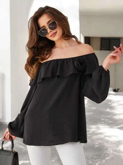 Royalfashion Women's off-the-shoulder blouse with frill and flower