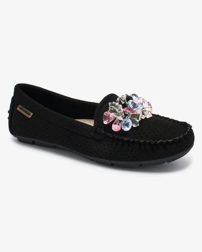 Royalfashion Openwork black women's moccasins with decorative crystals Cizzas