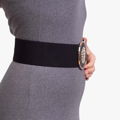 Black elastic wide belt with decorative buckle - Accessories