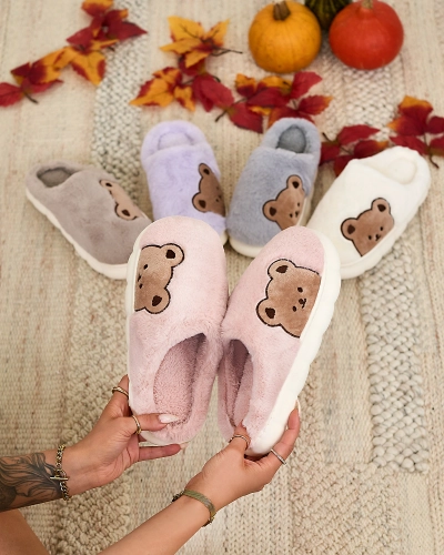 Royalfashion Sieviešu kažokādas čības ar lācīti rozā krāsā Fetemes