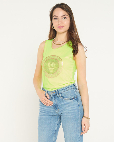 Dzeltena neona blūze uz lencēm ar apdruku un kubisko cirkoniju - Apģērbs