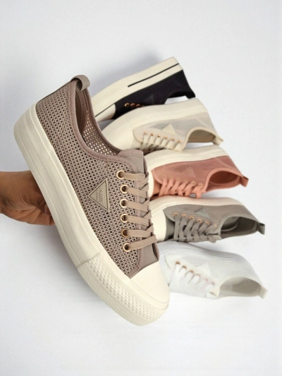 Ženske superge Hypatia Mesh svetlo rjava za poletje raven podplat 3cm