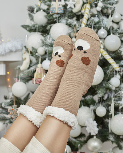 Royalfashion Warmed beige women's socks with teddy bear