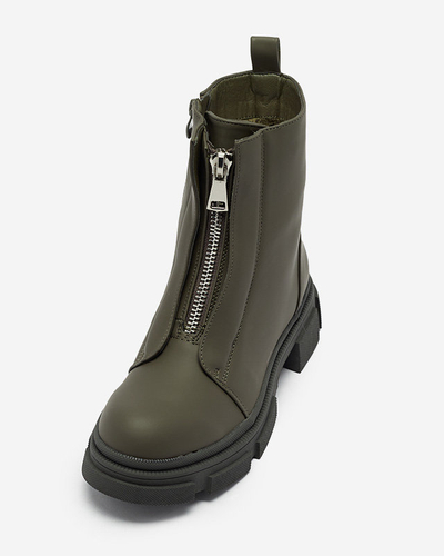 Sieviešu siltināti tumši zaļi augstpapēžu zābaki Slovys- Footwear