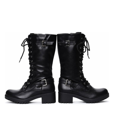 Czarne kozaki stylizowane glanami - Obuwie