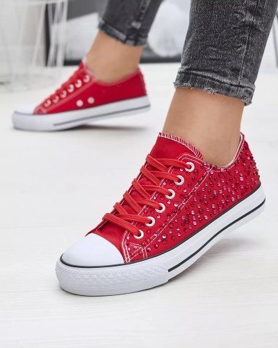 Women's sneakers with colored zircons in red Amando- Footwear