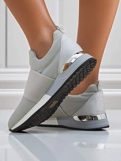 Sneakers da donna Selene Grigio con suola piatta, color grigio tortora, stile alla moda
