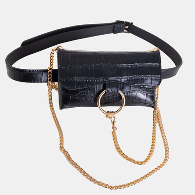 Black women's bum bag a'la crocodile skin - Accessories
