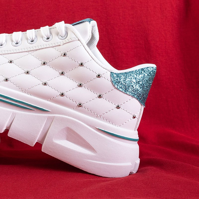 Белые женские кроссовки с зеленой вставкой Jemen