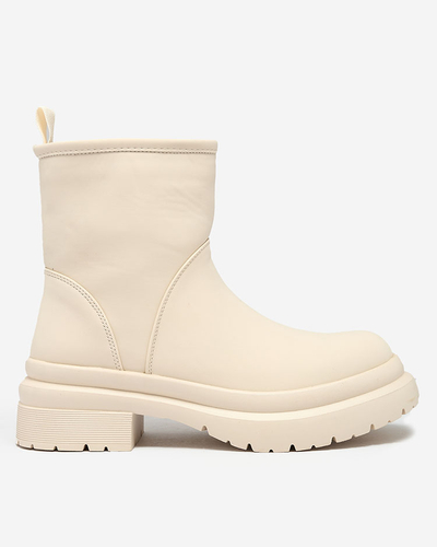 Royalfashion Бежевые матовые женские сапоги с толстой подошвой Holeopi