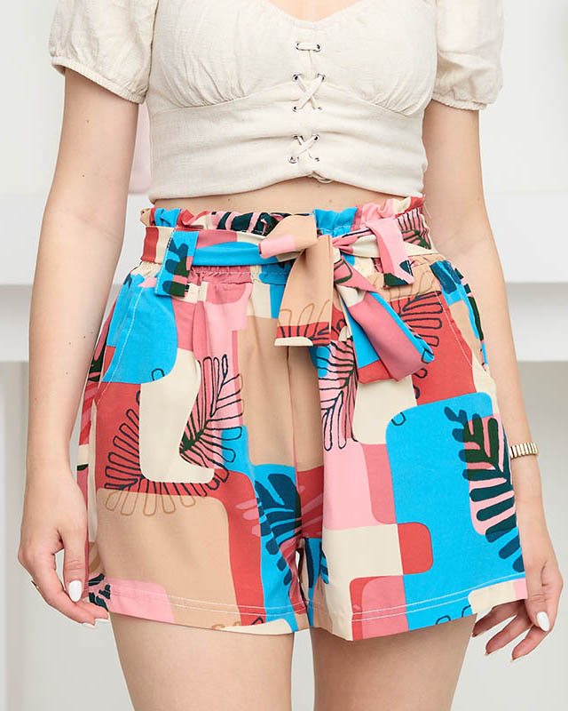 Patterned pink women's fabric shorts - Clothing