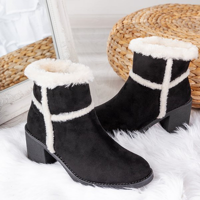 Czarne zimowe botki na wyższym obcasie Fairi - Obuwie