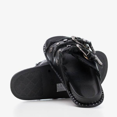 OUTLET Black slippers with buckles Giza -Shoes