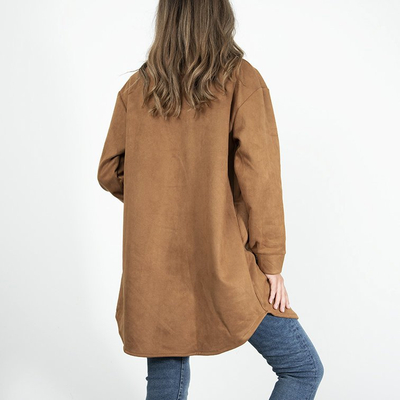 Women's brown eco-suede oversize shirt jacket - Clothing