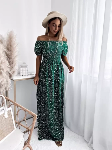 Green women's maxi dress in peas- Clothing