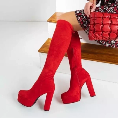 OUTLET Red high-heeled boots from Fagida - Shoes