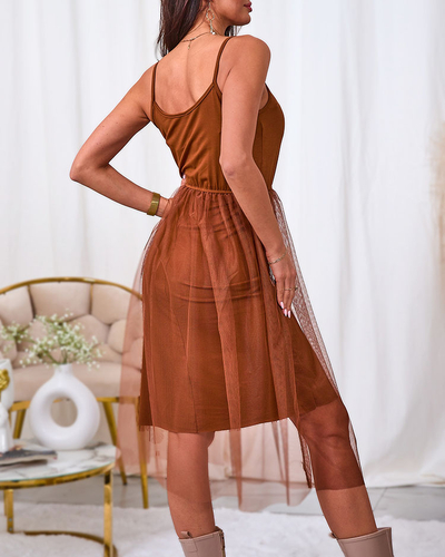 Royalfashion Camel women's midi dress with tulle