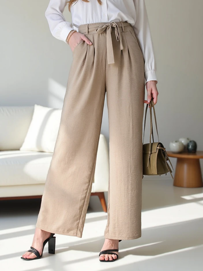 Royalfashion Sieviešu Platas Bikses ar Jostu