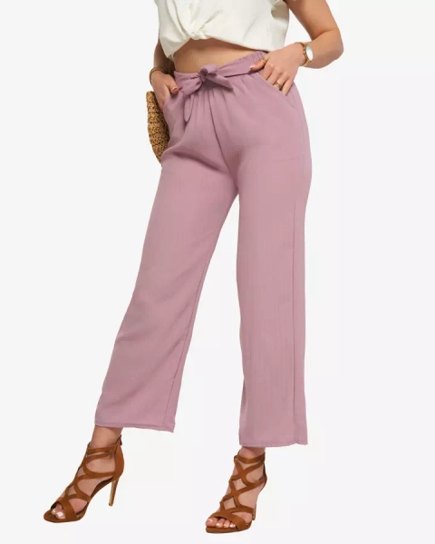 Purple women's wide fabric pants - Clothing