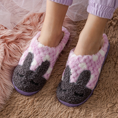 Purple women's slippers with Krystian's bunny - Footwear