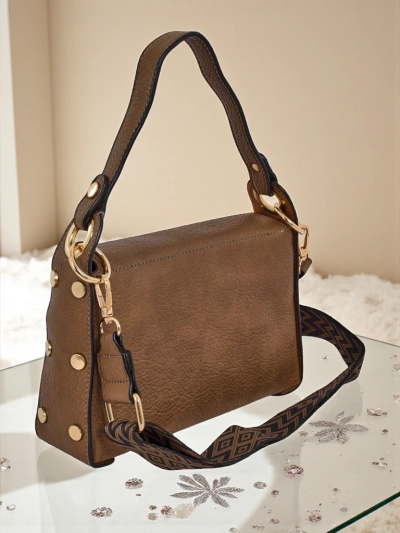 Women's small leather handbag Perseida brown with decorative motif