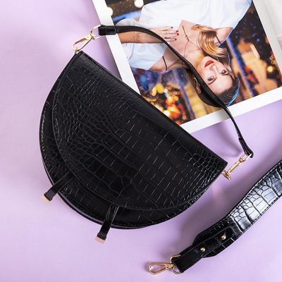 Black women's crescent handbag with embossing - Accessories