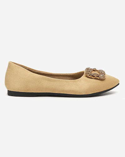 Light brown women's eco-suede ballerinas with Linselisa decoration - Footwear