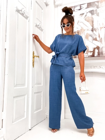 Royalfashion Women's set with a short-sleeve blouse and wide pants